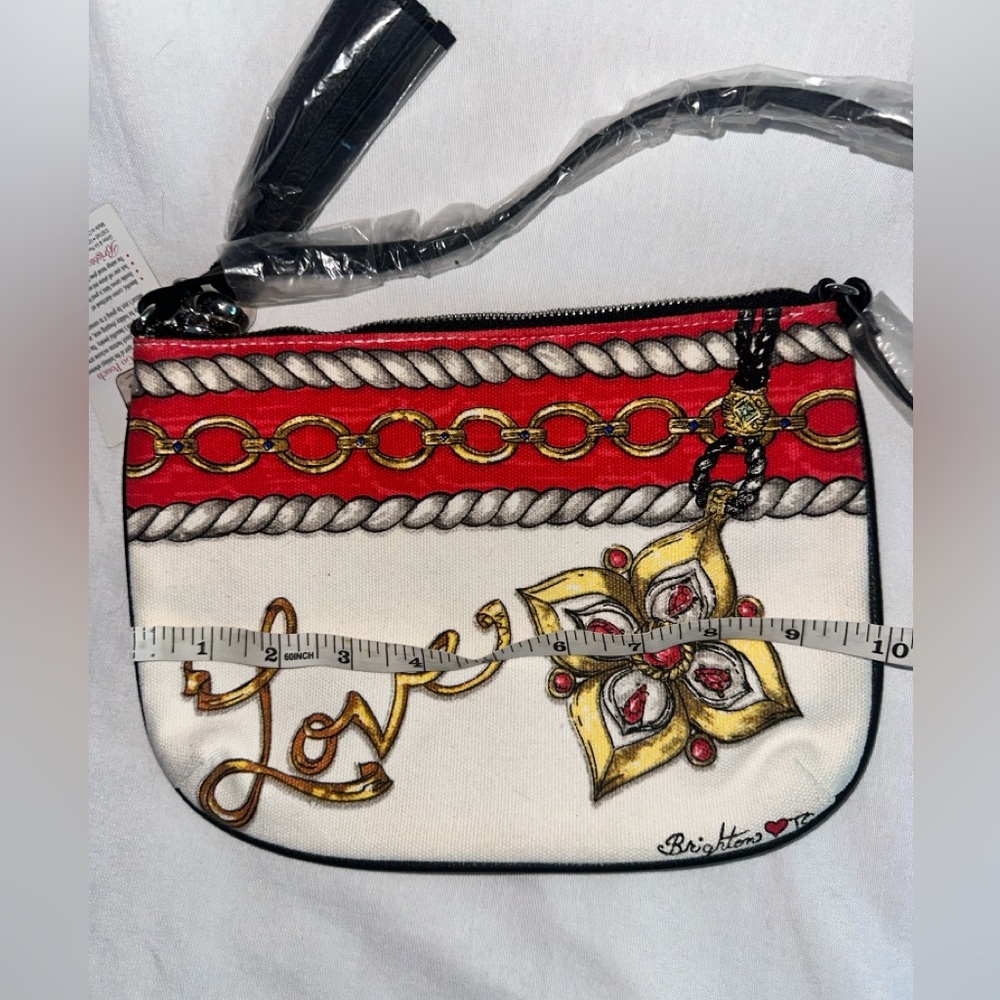 NWT Vintage Brighton Cream Glitter and Go Tassle Canvas & Leather Crossbody Bag - Picture 4 of 6